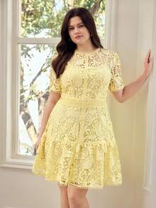 MOTF PREMIUM PLUS SIZE WOMEN'S LACE A-LINE DRESS, SPRING/SUMMER - Light Yellow - View 6