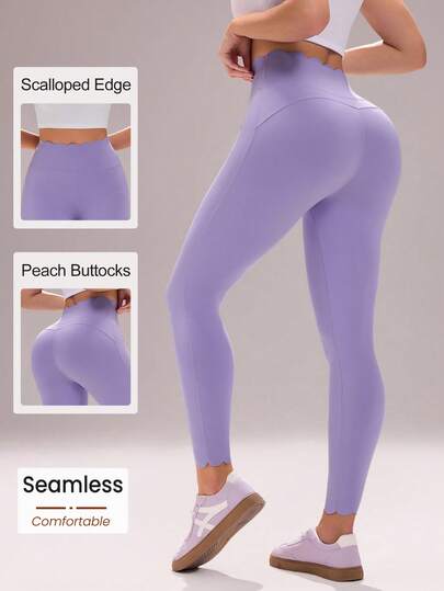 Sovereign Charm Women's Solid Color High Waist Curved Hem Casual Fitness Leggings