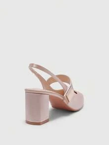 CUCCOO BIZCHIC Naked Pink Sardine Cloth Simple Square Buckle Fashionable And Comfortable Commuting Holiday Pointed Toe High Heel Thick Heel Shoes Spring Shoes - Naked pink - View 9