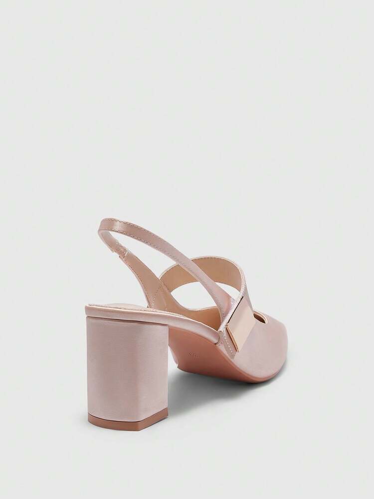 CUCCOO BIZCHIC Zapatos de tacón alto y grueso con punta puntiaguda, de estilo sencillo y cuadrado, cómodos y elegantes para uso diario y vacaciones - Rosa desnudo - Añade 9