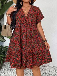 SHEIN LUNE Đầm dự tiệc/hẹn hò thời trang cổ chữ V xếp nếp dành cho nữ cỡ lớn - Nhiều màu - Xem 4