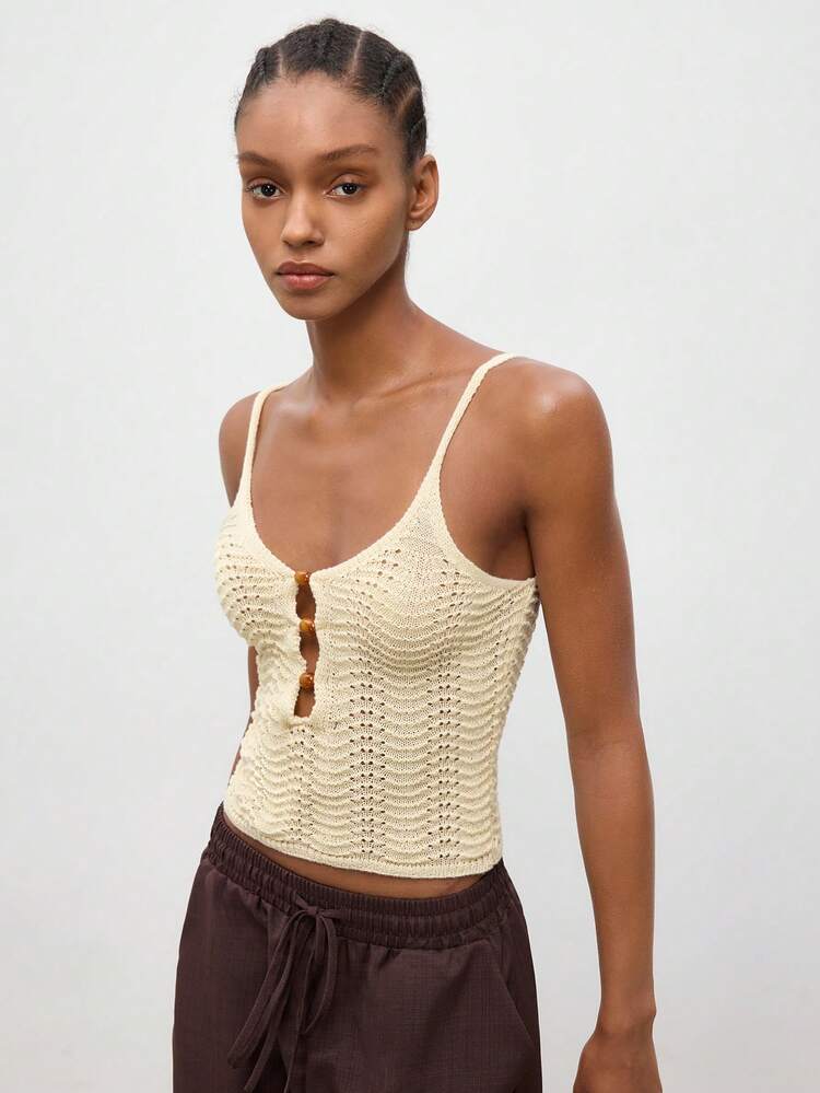 SHEIN Maija Women's Casual Tropical Solid Color Camisole Knit Top, Summer Festival Outfits For Women Festa Junina Sao Joao Women's Clothing Beach Vacation Country