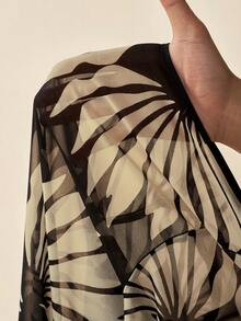 Zivah 2026 Women's Elegant Vacation Casual Beach Sheer Printed Dress Cover-Up - Black - View 8