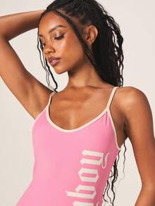 Missguided x Playboy Women's Contrast Binding Shorts Romper With Scoop Neckline And Athletic Logo Print For Summer Casual Sporty Look - Pink - View 5
