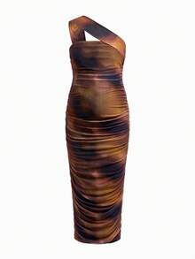 Modmama Maternity Tie-Dye Pleated Sleeveless Fitted Dress, Spring Outfit Women , Spring Break Outfits - Brown - View 6