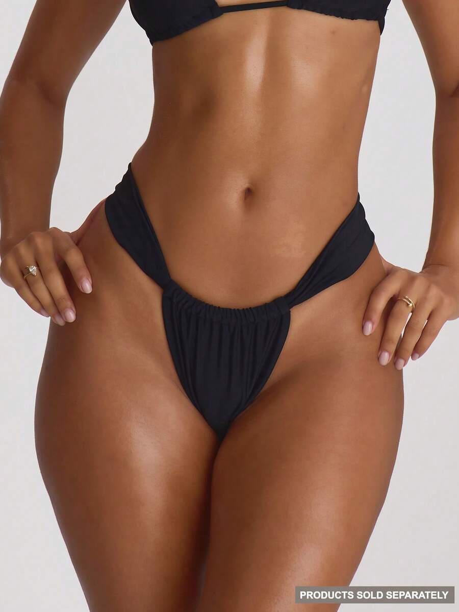 Musera Resort Quần bikini cạp dày, xếp ly, kiểu dáng gợi cảm, thích hợp cho kỳ nghỉ hè, du lịch, đồ bơi cơ bản, màu trơn, phong cách nghỉ dưỡng. - màu đen - Xem 1