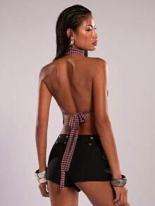 SHEIN BAE Cherry Red Plaid Spring Vacation Countryside Sweet Ribbon Backless Camisole/Spring Vacation/Plaid Camisole Top/Casual Top/Cute Camisole/Commute Casual Top/Ibiza/Summer Top,Vacation Tops, Casual Tops, Summer Tops, Red Tops, Party Tops, Holiday Tops, Lace Tops.Summer Outfit For Women. Y2K Tops,Going Out Tops For Women,Casual Top For Women,Sexy Tops - Pink - View 2
