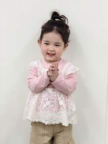 Dazy Kids 女婴/幼儿圆领韩式层叠无袖蕾丝上衣 - 白色 - 查看 3