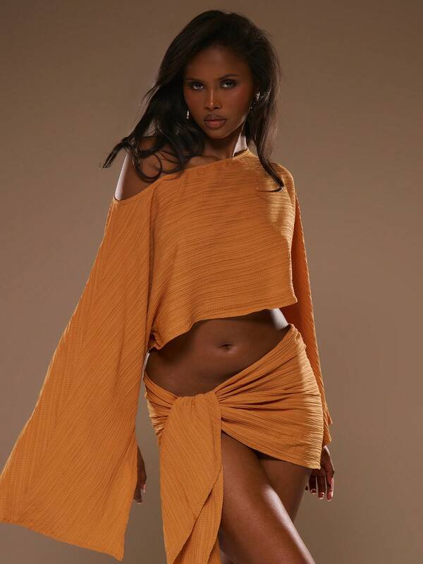 MUSERA Cheesecloth Asymmetric Slash Neck Draped Long Sleeve Top Spring Summer Vacation Beach Elegant Ibiza Festival Holiday Tajine