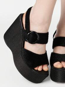 ROMWE Goth Platform Sandals Women's Slippers Fish Mouth Wedge Heel Fashion Women's Shoes - Black - View 3