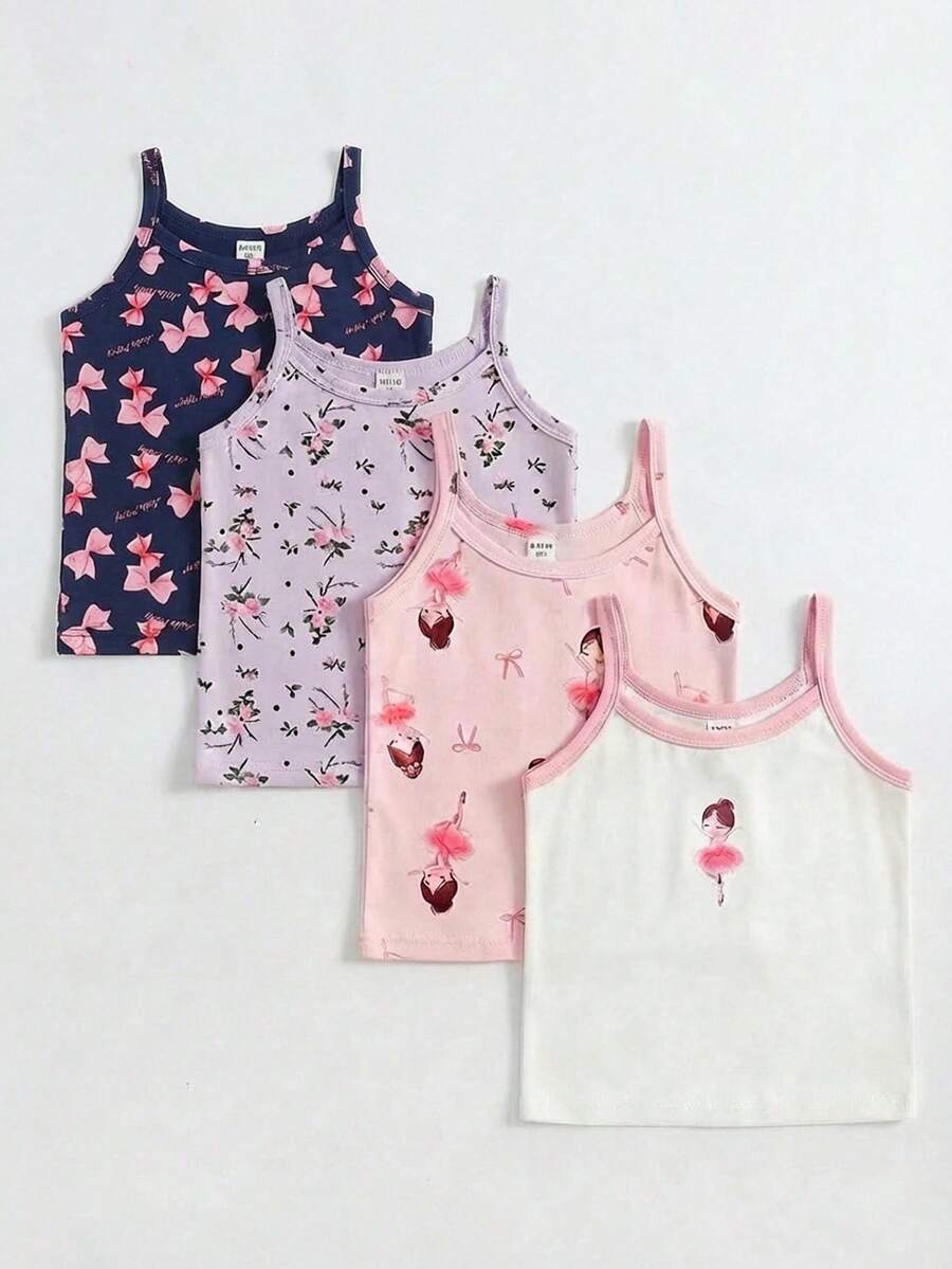SHEIN 4件套少女可爱花卉、爱心和星星印花吊带内衣套装 - 白色 - 查看 1