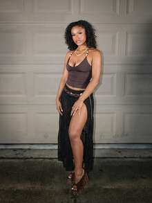 Steph T 女士四季皆宜音乐会锐舞节外出狂欢蕾丝黑色半身裙 - 黑色 - 查看 1