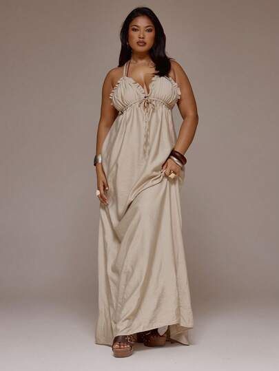 MUSERA Plus Size Ruffle Trim Loose Fit Maxi Dress Spring Summer Vacation Beach Elegant Ibiza Festival Holiday Tajine