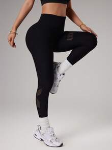 Dewbera 无缝高弹力女士运动紧身裤 - 黑色 - 查看 7