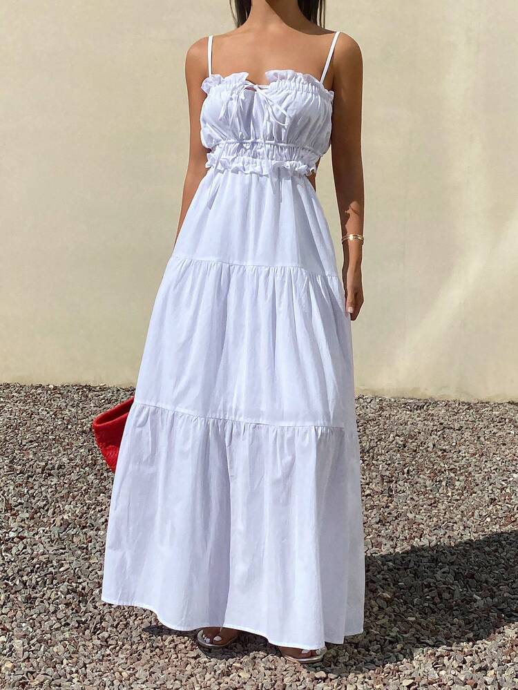 Spring & Summer Fashion White Fitted Casual/Beach Vacation Backless Dress, Suitable For Valentine's Day, Wedding Sundress Boho
