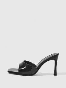 Sleekvia 女士性感穆勒鞋，夏季透气高跟方头凉鞋，细跟前卫优雅咖啡棕色 - 黑色 - 查看 3