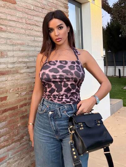 Maca Silvats 女士度假吊带紧身全豹纹背心，适合夏季