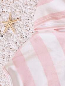 SUMWON Áo choàng đi biển có mũ trùm đầu kẻ sọc bằng vải bông mềm mại cho bé gái, thích hợp mặc đi bơi mùa hè. - Màu Hồng baby - Xem 4