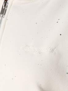 MISSGUIDED 女士闪亮铆钉连帽拉链卫衣，冬季舒适保暖抓绒连帽衫，带亮片细节，休闲舒适 - 白色 - 查看 5