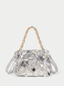 SHECARRY Ladies Tote Bag, Exquisite Sequined Shoulder Bag, Shiny Party Clutch Bag. - Silver - View 5