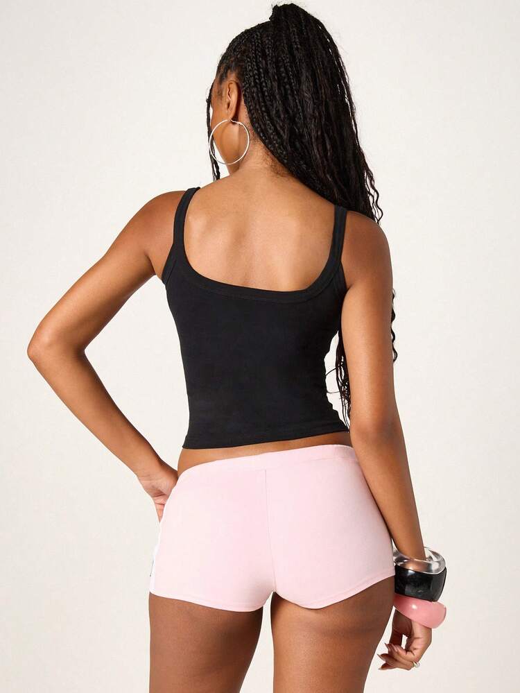 Missguided x Playboy Shorts Casuais Esportivos Femininos Rosa com Listras Laterais e Cordão, Decorados com Strass