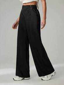 SHEIN Tall 女士优雅双扣直筒办公裤 - 黑色 - 查看 4