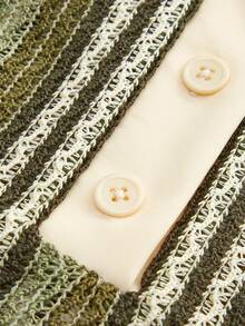 Maija 女士条纹短袖高领罩衫 - 軍綠色 - 查看 4