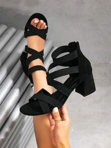 CUCCOO SZL Damen Mode Schwarz Kristall verzierte Knöchelriemen Spitze Zehen High Heel Sandalen, geeignet für Dates, Zusammenkünfte, Partys, Hochzeiten und weitere Anlässe - Reines Schwarz - Übersicht 5