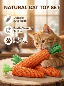 PETSIN 1件宠物用品 - 猫绳玩具、纸绳玩具、胡萝卜猫玩具、猫咪自娱自乐玩具（缓解无聊）、磨爪磨牙玩具 - 橘色 - 查看 12