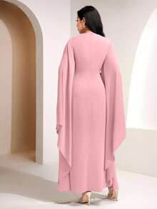Veilorie Twist, Pleated Decor Button Waist Elegant Summer Dress - Pink - View 7