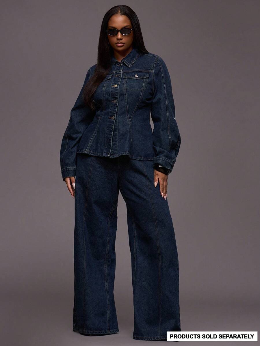 MUSERA Quần jeans ống đứng dáng rộng, phối màu tương phản, cỡ lớn, thích hợp mặc hàng ngày, phong cách đường phố cá tính, chưa cắt. - Màu xanh lam - Xem 1