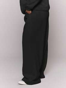 MUSERA 加大码直筒裤，饰有品牌标志贴片，休闲日常基础款，舒适春假必备 - 黑色 - 查看 3