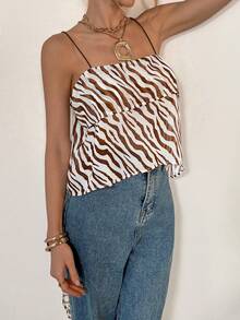 Siren Gaze Women's Fashionable Sexy Zebra Print Lace-Up Backless Camisole For Summer - Multicolor - View 5