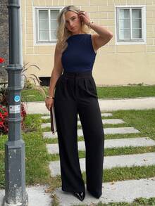 Jeta Ari Solid Ruched Tank Top - Navy Blue - View 3