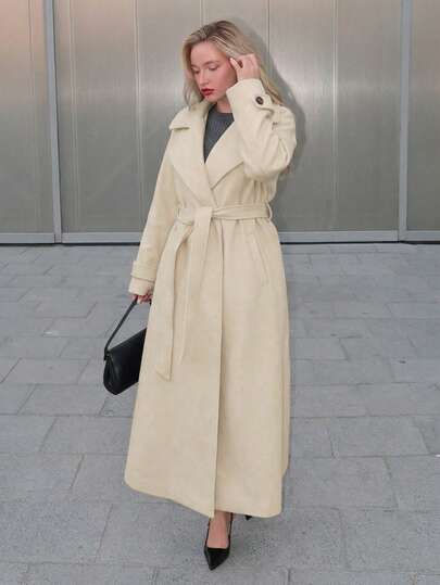 Turnttoni 女士酒红色长袖简约前开襟长款大衣，休闲日常穿着复古酒红色长款羊毛大衣，冬季保暖加厚，适合感恩节、万圣节等节日穿着，冬季长款女式外套