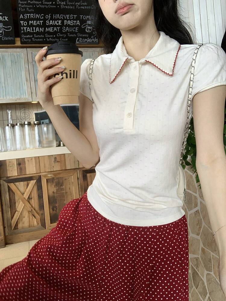 Women's Collared Short Sleeve Fitted Polo Shirt Summer