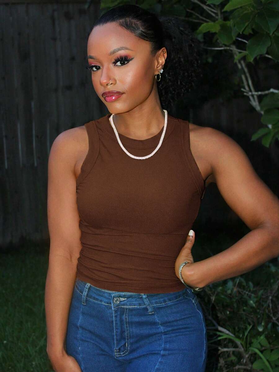 Steph T Solid Ribbed Knit Tank Top
