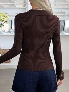 Suéter de manga larga ajustado y casual para mujer, otoño - Café integral - Ver 7