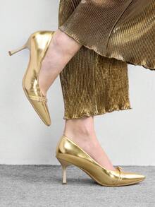 CUCCOO BIZCHIC Women Shoes Gold Women's High Heel Shoes Sexy Thin Heel Pointed Women's Shoes Outdoor Daily Commuter Party Shoes Banquet Women's Shoes Spring Shoes - Gold - View 3