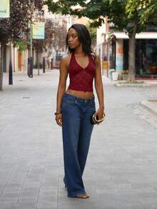 Yess Loren Women Floral Lace Fashion Halter Neck Camisole,Multipack - Burgundy - View 6