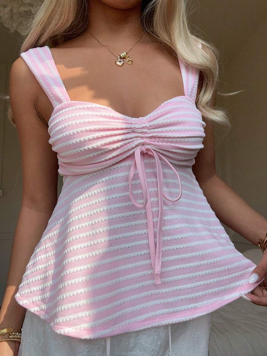 CovetEZ Áo tank top không tay màu hồng buộc dây dành cho nữ - Hồng - Xem 1