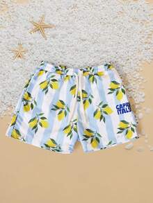 SUMWON Boys Swim Trunks With Lemon Print All Over Pattern Summer Beach Swimming Shorts Italian Inspired Design Drawstring Waist Casual Vacation Swimwear Vacation - Multicolor - View 1