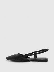 CUCCOO BIZCHIC Nuevos zapatos planos de tacón con bordado negro, zapatos planos de punta puntiaguda y sin talón de moda para mujer - Negro - Ver 9