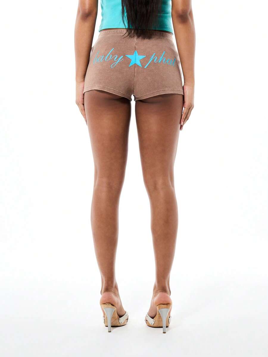 BABYPHAT SDBP677 - 罗纹短裤，后背印花 - 深灰色 - 查看 1