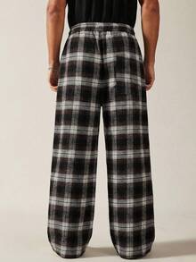 SWAVVY Standard Size Men's Fashionable Plaid Wide-Leg Pants - Black and White - View 2