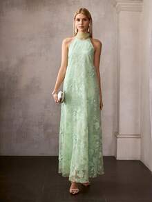 MOTF Soiréza Đầm dáng chữ A thướt tha, thêu họa tiết thanh lịch, thích hợp cho mùa xuân/hè. - Màu xanh Bạc hà - Xem 7