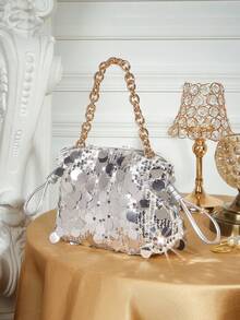 SHECARRY Ladies Tote Bag, Exquisite Sequined Shoulder Bag, Shiny Party Clutch Bag. - Silver - View 2