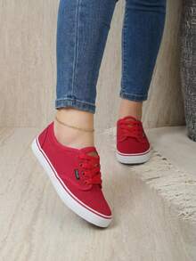 Men Canvas Shoes - Red - View 3