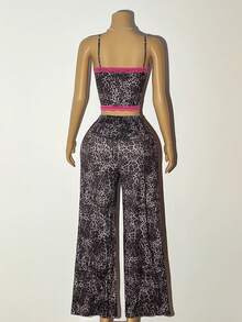 Sexy Leopard Print Contrast Color Lace Trim Camisole & Pants Women Sleepwear Set Cute Lounge Set Two Piece Night Set Woman 2 Piece Set Leopard Print Lounge Set Pink Trim Pajama Set - Multicolor - View 11