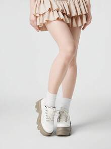 ROMWE Grunge Punk 女士Y2K朋克摇滚系带链条哥特鞋，黑色乐福鞋，系带玛丽珍鞋，正式工作鞋，厚底坡跟鞋，2000年代圣诞风格 - 米白色 - 查看 6